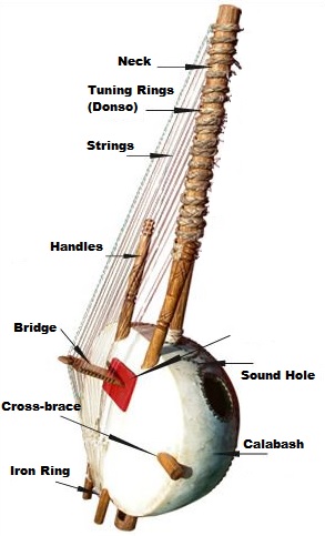 Kora with labelled parts